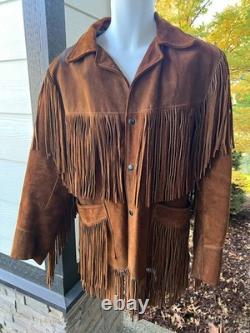 Vintage Western Brown Leather Fringe Jacket Joo Kay L with Pendleton Scarf