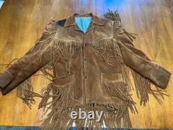 Vintage Western Brown Leather Fringe Jacket Joo Kay L with Pendleton Scarf