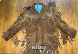 Vintage Western Brown Leather Fringe Jacket Joo Kay L with Pendleton Scarf