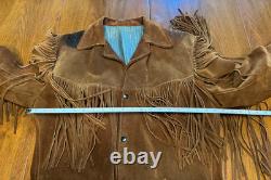Vintage Western Brown Leather Fringe Jacket Joo Kay L with Pendleton Scarf