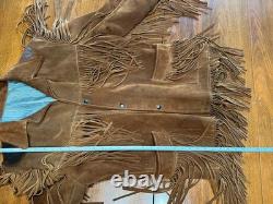 Vintage Western Brown Leather Fringe Jacket Joo Kay L with Pendleton Scarf