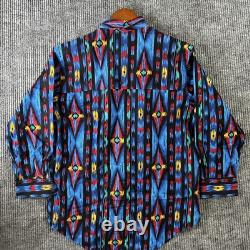 Vintage Western Button Shirt Mens Large Southwest Aztec Cowboy Frontier Series