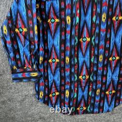 Vintage Western Button Shirt Mens Large Southwest Aztec Cowboy Frontier Series
