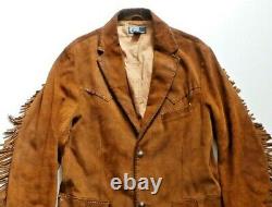 Vintage Western Polo Ralph Lauren Suede Leather Native American Fringe Jacket L