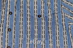 Vintage Western Shirt Frontier Rider Size L 80s Blue Black Aztec Stripe Made USA