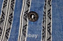 Vintage Western Shirt Frontier Rider Size L 80s Blue Black Aztec Stripe Made USA