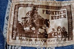 Vintage Western Shirt Frontier Rider Size L 80s Blue Black Aztec Stripe Made USA