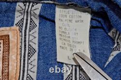 Vintage Western Shirt Frontier Rider Size L 80s Blue Black Aztec Stripe Made USA