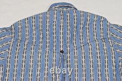 Vintage Western Shirt Frontier Rider Size L 80s Blue Black Aztec Stripe Made USA
