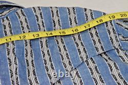 Vintage Western Shirt Frontier Rider Size L 80s Blue Black Aztec Stripe Made USA