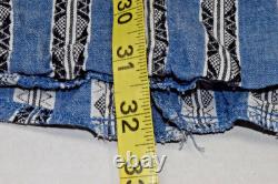 Vintage Western Shirt Frontier Rider Size L 80s Blue Black Aztec Stripe Made USA