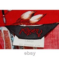 Vintage Western Shirt Roper Size L 80s Native American Art Flap Chest
