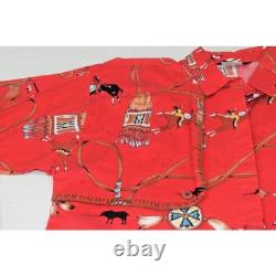 Vintage Western Shirt Roper Size L 80s Native American Art Flap Chest