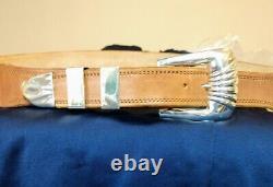 Vintage Western Style Leather Belt with large sterling silver buckle set