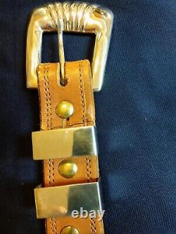 Vintage Western Style Leather Belt with large sterling silver buckle set