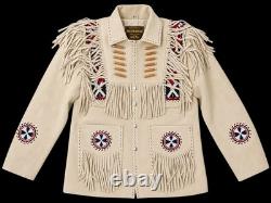 Vintage Western Suede Fringe Jacket with Beaded Patchwork Handmade Boho Rodeo