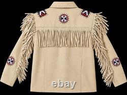 Vintage Western Suede Fringe Jacket with Beaded Patchwork Handmade Boho Rodeo