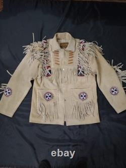 Vintage Western Suede Fringe Jacket with Beaded Patchwork Handmade Boho Rodeo