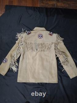 Vintage Western Suede Fringe Jacket with Beaded Patchwork Handmade Boho Rodeo