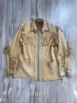Vintage Western Suede Leather Jacket with Fringe Tassel Coat 70s 80s