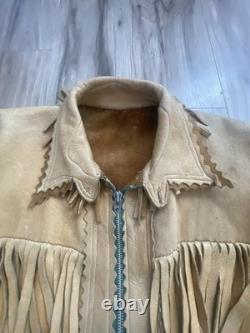Vintage Western Suede Leather Jacket with Fringe Tassel Coat 70s 80s