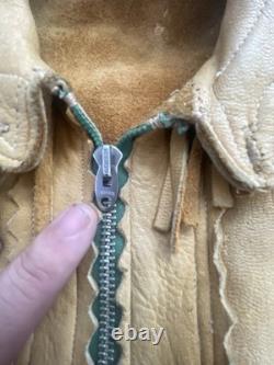 Vintage Western Suede Leather Jacket with Fringe Tassel Coat 70s 80s