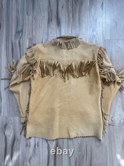 Vintage Western Suede Leather Jacket with Fringe Tassel Coat 70s 80s