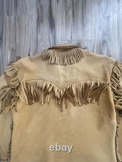 Vintage Western Suede Leather Jacket with Fringe Tassel Coat 70s 80s