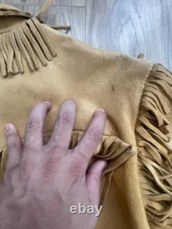 Vintage Western Suede Leather Jacket with Fringe Tassel Coat 70s 80s