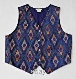 Vintage Western Vest Roper Size L 80s Blue Orange Diamond Tapestry Made USA