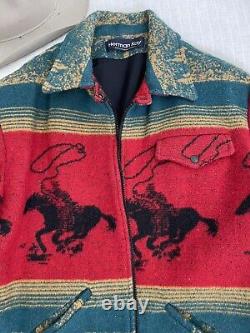 Vintage Western Wool Jacket- Cowboy Print- Mens Large