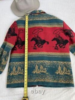 Vintage Western Wool Jacket- Cowboy Print- Mens Large