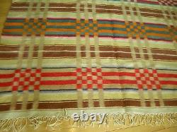 Vintage Western Wool Woven Camp Blanket Checker Board Geometric Withwear A