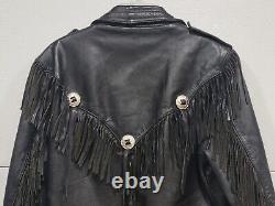 Vintage Wilson Black Leather Open Road Fringed Motorcycle Jacket Size 40 Large L
