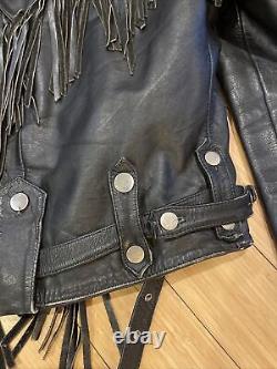 Vintage Wilson Black Leather Open Road Fringed Motorcycle Jacket Size 40 Large L