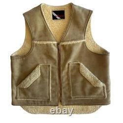 Vintage Wiman Sherpa Lined Suede Vest Made USA Western Workwear Mens L
