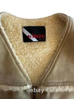 Vintage Wiman Sherpa Lined Suede Vest Made USA Western Workwear Mens L