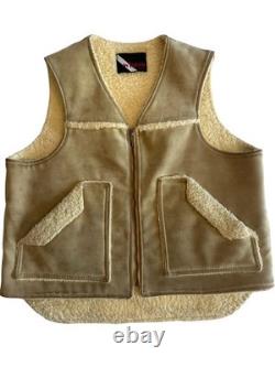 Vintage Wiman Sherpa Lined Suede Vest Made USA Western Workwear Mens L