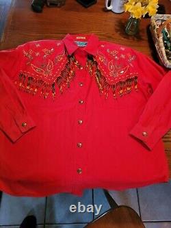 Vintage Womens Southwest Canyon Lge Western Shirt Beaded Embroidery Jewels 1992