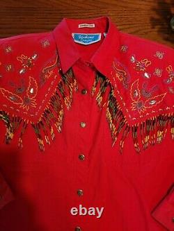 Vintage Womens Southwest Canyon Lge Western Shirt Beaded Embroidery Jewels 1992