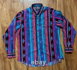 Vintage Wrangler Brushpopper Aztec Cowboy Shirt Size 17 XL