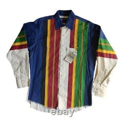 Vintage Wrangler Brushpopper Striped Multicolor Long Sleeve Western Shirt Sz L