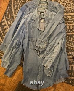 Vintage Wrangler Denim Western Pearl Snap Shirt Men's Large Tall Lot Of 5 GC