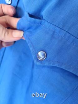 Vintage Wrangler Pearl Snap Western Button Down Shirt, large blue Rockabilly