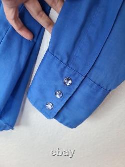 Vintage Wrangler Pearl Snap Western Button Down Shirt, large blue Rockabilly