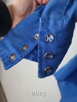 Vintage Wrangler Pearl Snap Western Button Down Shirt, large blue Rockabilly