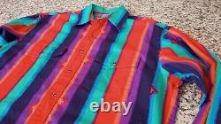 Vintage Wrangler Striped Button Up Brushpopper Western Aztec Shirt Sz Large USA