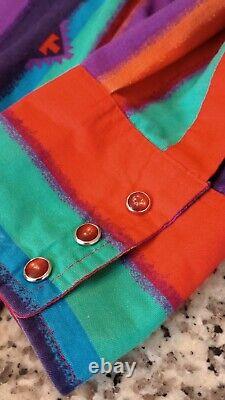 Vintage Wrangler Striped Button Up Brushpopper Western Aztec Shirt Sz Large USA