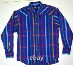 Vintage Wrangler Teal Stripe Western Snap Shirt L/XL Blue 80s Cowboy Cut USA