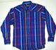 Vintage Wrangler Teal Stripe Western Snap Shirt L/XL Blue 80s Cowboy Cut USA